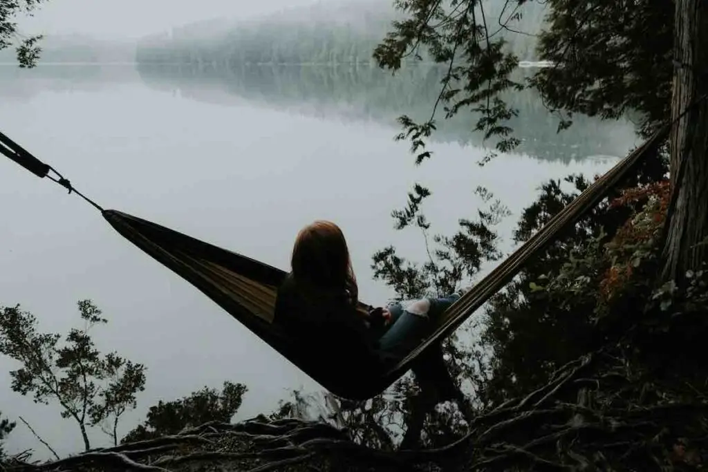 Chilling in a hammock overlooking a lake